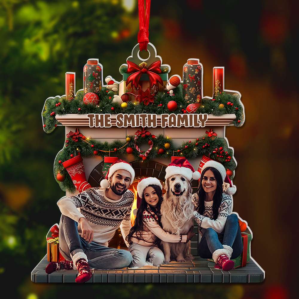 Personalized Family Christmas Ornament - Cozy Fireplace Design Ornament PopCulturePrints