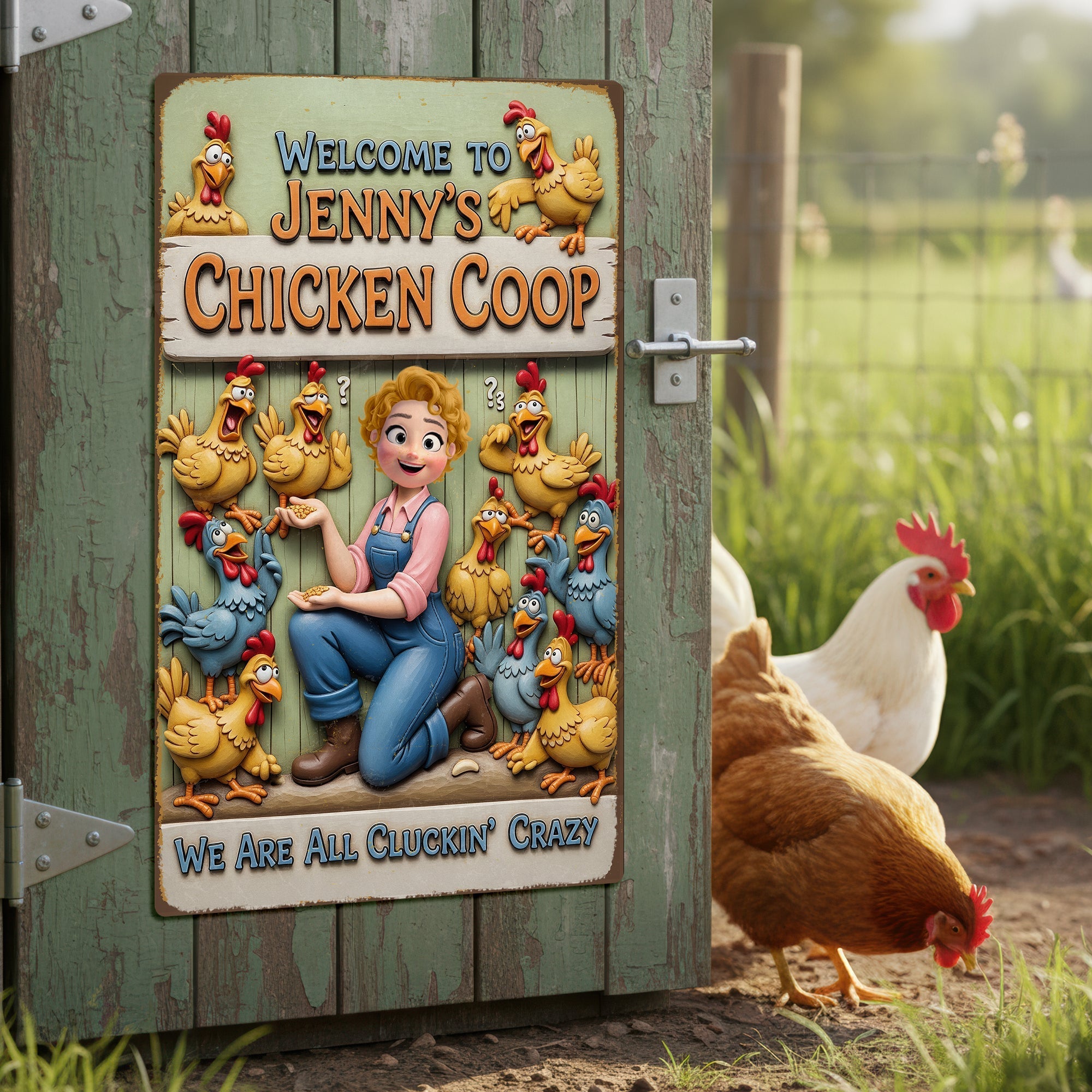 Welcome to Jenny's Chicken Coop - Personalized Metal Sign for Farm Girls Metal Signs PopCulturePrints