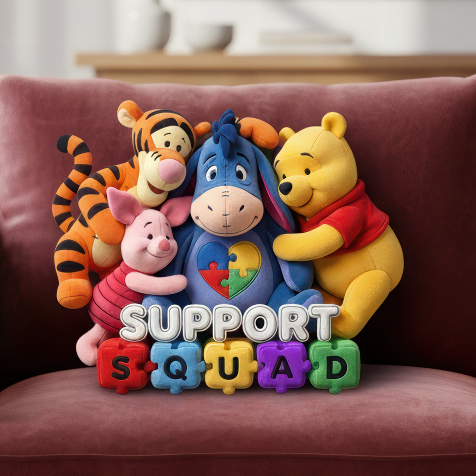 Support Squad: Personalized Autism Support Custom Shape Pillow - Thoughtful Gifts for Autism Awareness Pillow PopCulturePrints
