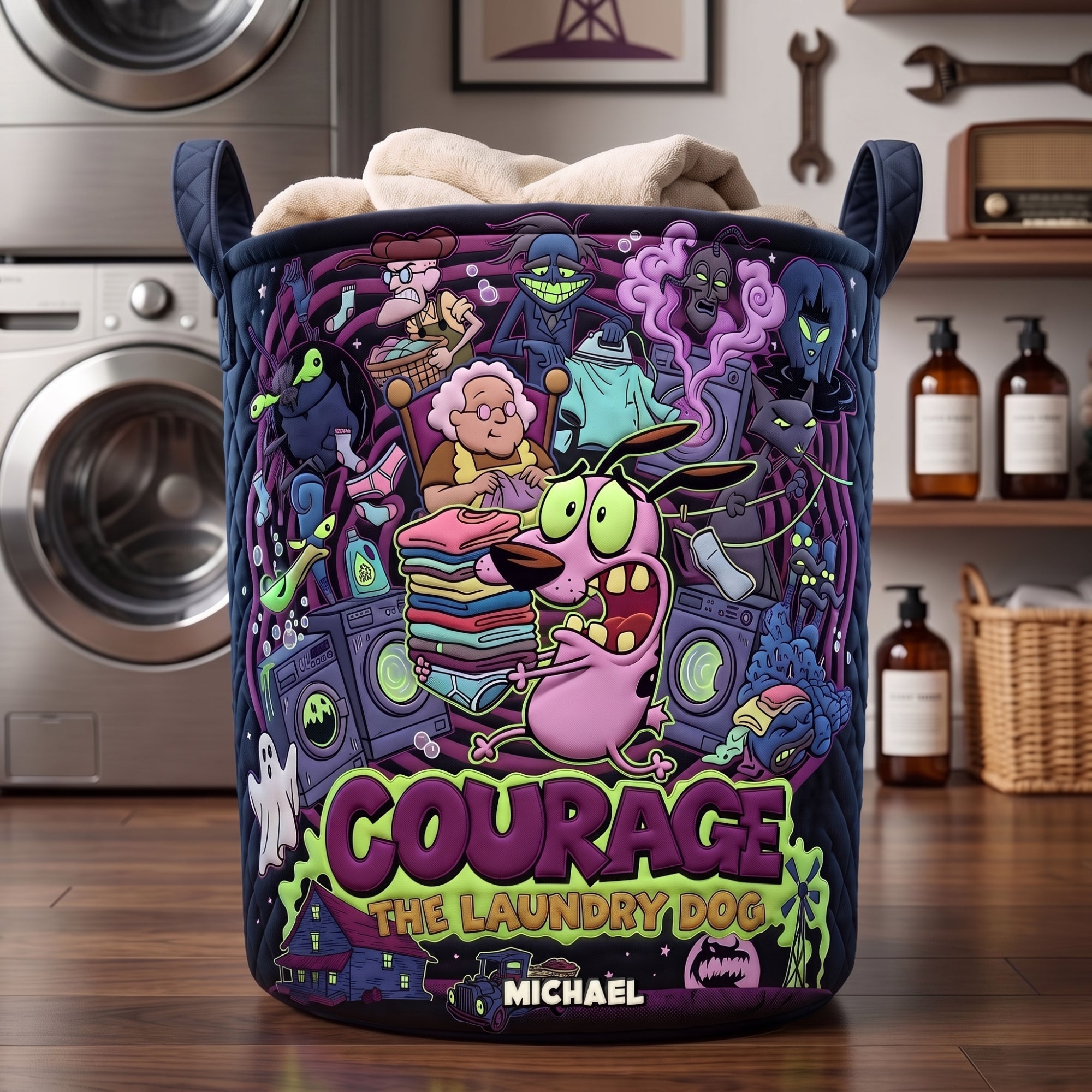 Funny Furbaby Doing Laundry Quilted Laundry Basket - Personalized Gifts 05pati130726 Laundry Basket PopCulturePrints