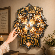 Load image into Gallery viewer, God So Loved The World - Personalized Faith &amp; Grace Acrylic Wall Hanging Clock - Meaningful Gift for Christians, Friends, Family, and Loved Ones
