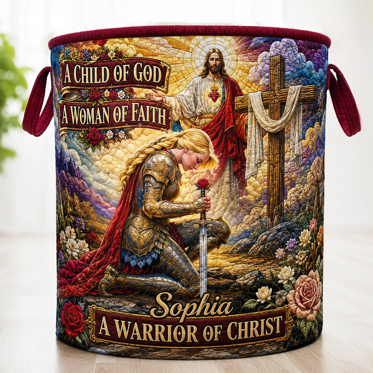 Kneeling Knight Quilted Laundry Basket - Personalized Gifts For Christians 01hudt180726 Laundry Basket PopCulturePrints