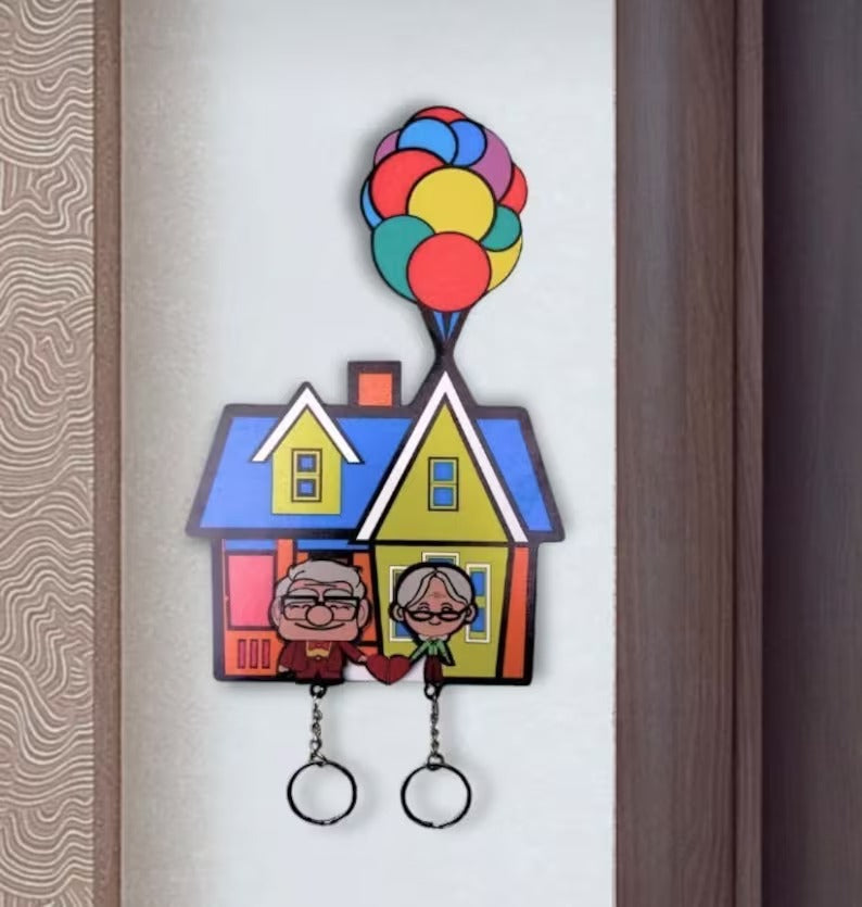 Personalized Couple Key Holder - Up Inspired House and Balloons