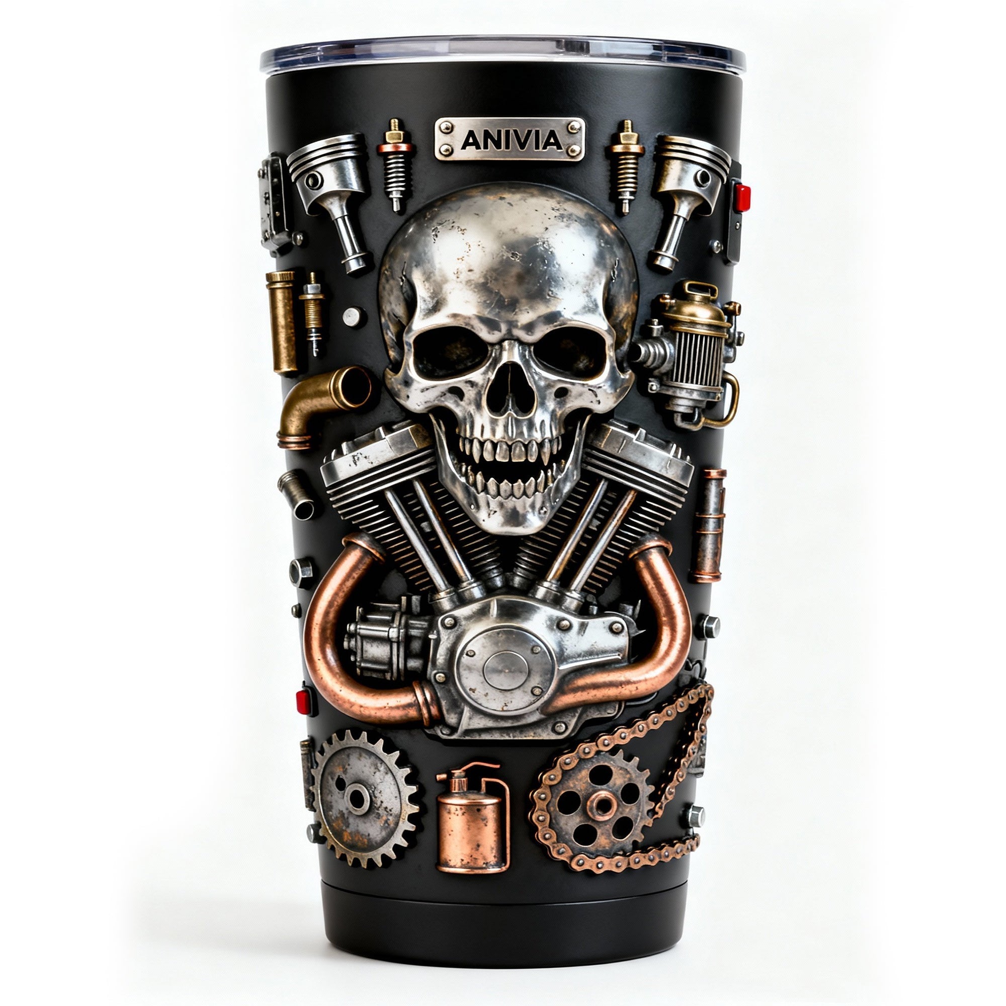 Ride with Spirit - Personalized Skull Tumbler for Bikers Tumbler Cup PopCulturePrints