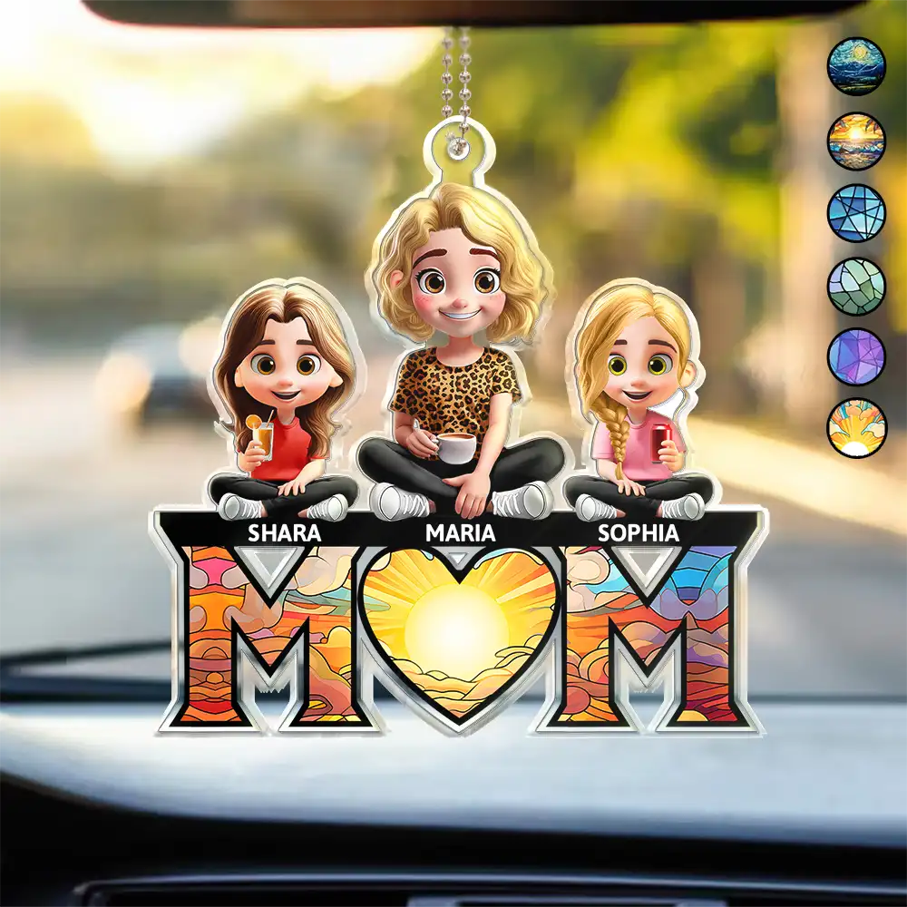We Love You, Mom - Personalized 3D Cartoon Acrylic Car Hanger Acrylic Car Hanger PopCulturePrints