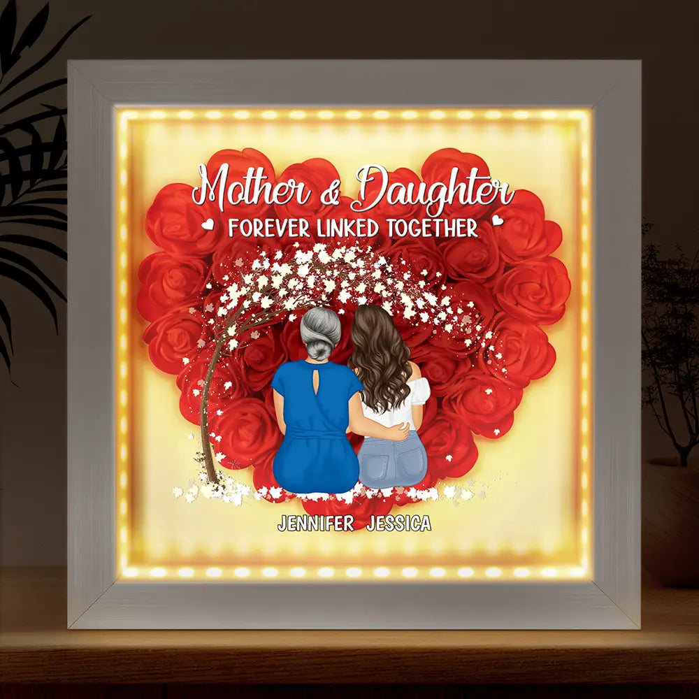 Mother & Daughter Forever Linked Together - Personalized LED Light Flower Shadow Box LED Light Flower Shadow Box PopCulturePrints
