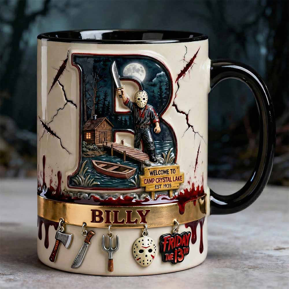 “Welcome to Camp Crystal Lake” - Lake Slasher Accent Mug, Personalized for Horror Fans Coffee Mug PopCulturePrints