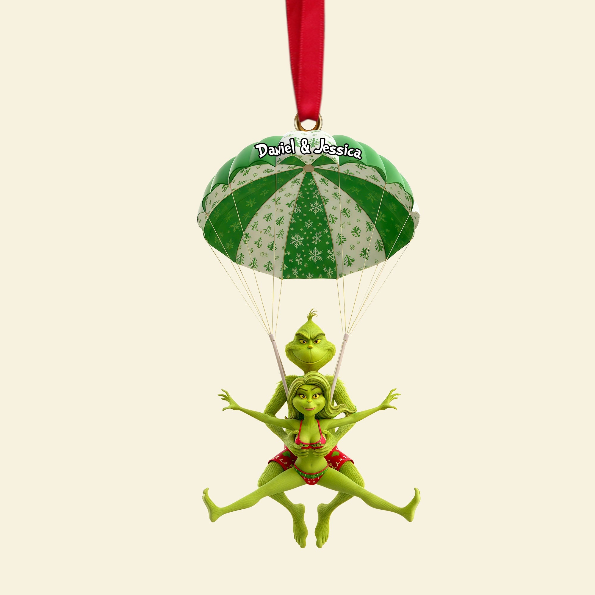 "Celebrate Your Love with a Twist!" - Naughty Green Parachute Couple Ornament - Personalized Gift for Couples Ornament PopCulturePrints