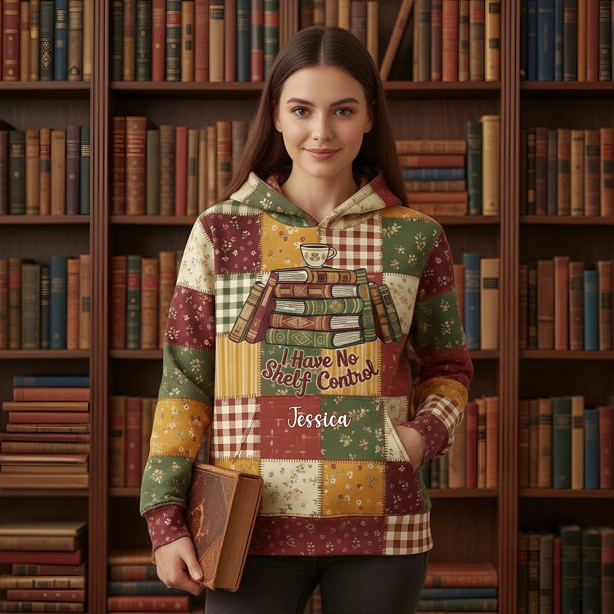 "I Have No Shelf Control" Comfy Reading Vibes Hoodie - Personalized Gifts for Book Lovers AOP Products PopCulturePrints