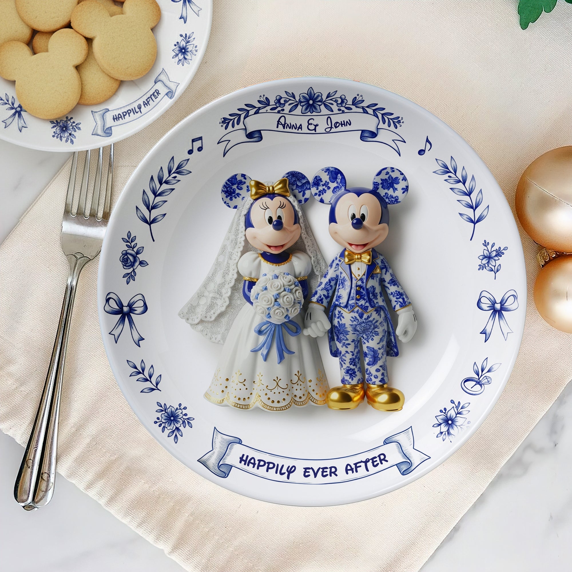 Celebrate Love with Personalized Charm - Cute Cartoon Couple Round Plate Ceramic Round Plate PopCulturePrints