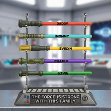 Load image into Gallery viewer, &quot;The Force is Strong with This Family&quot; - Personalized Laser Sword Family Plaque - Custom Gift for Family, Friends, and Loved Ones Shaped Plaques PopCulturePrints
