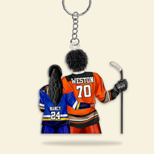 Load image into Gallery viewer, Personalized Hockey Couple Keychain - Unique Custom Valentine&#39;s Day Gifts Keychains PopCulturePrints
