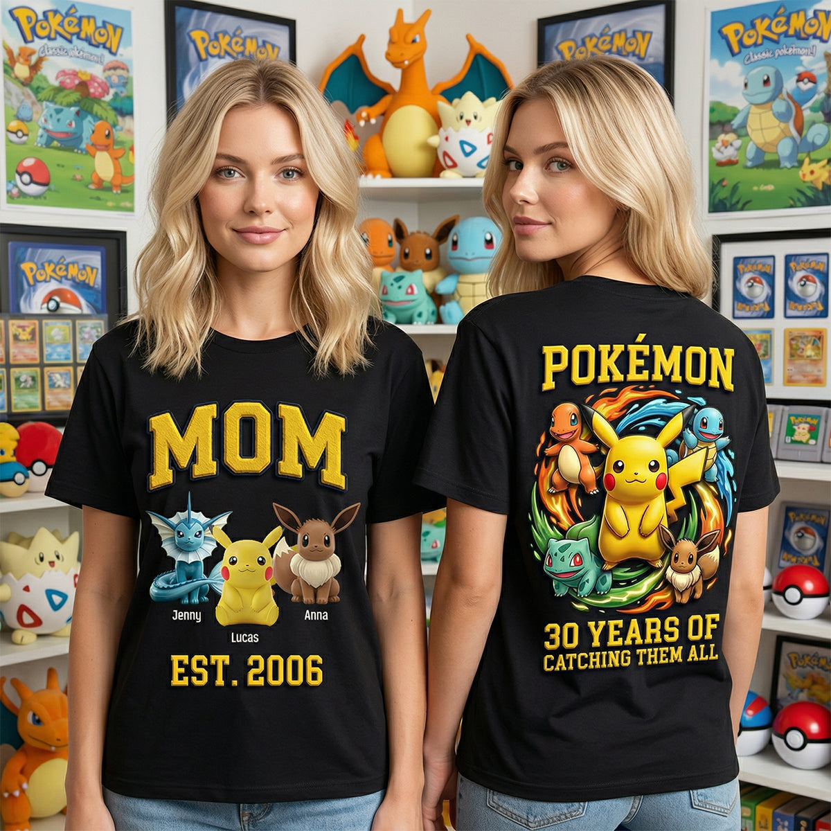 “Celebrating Motherhood with Pokémon Charm” - Personalized Catching Mom Shirt - Custom Gift for Mom, Grandma, and More AOP Products PopCulturePrints