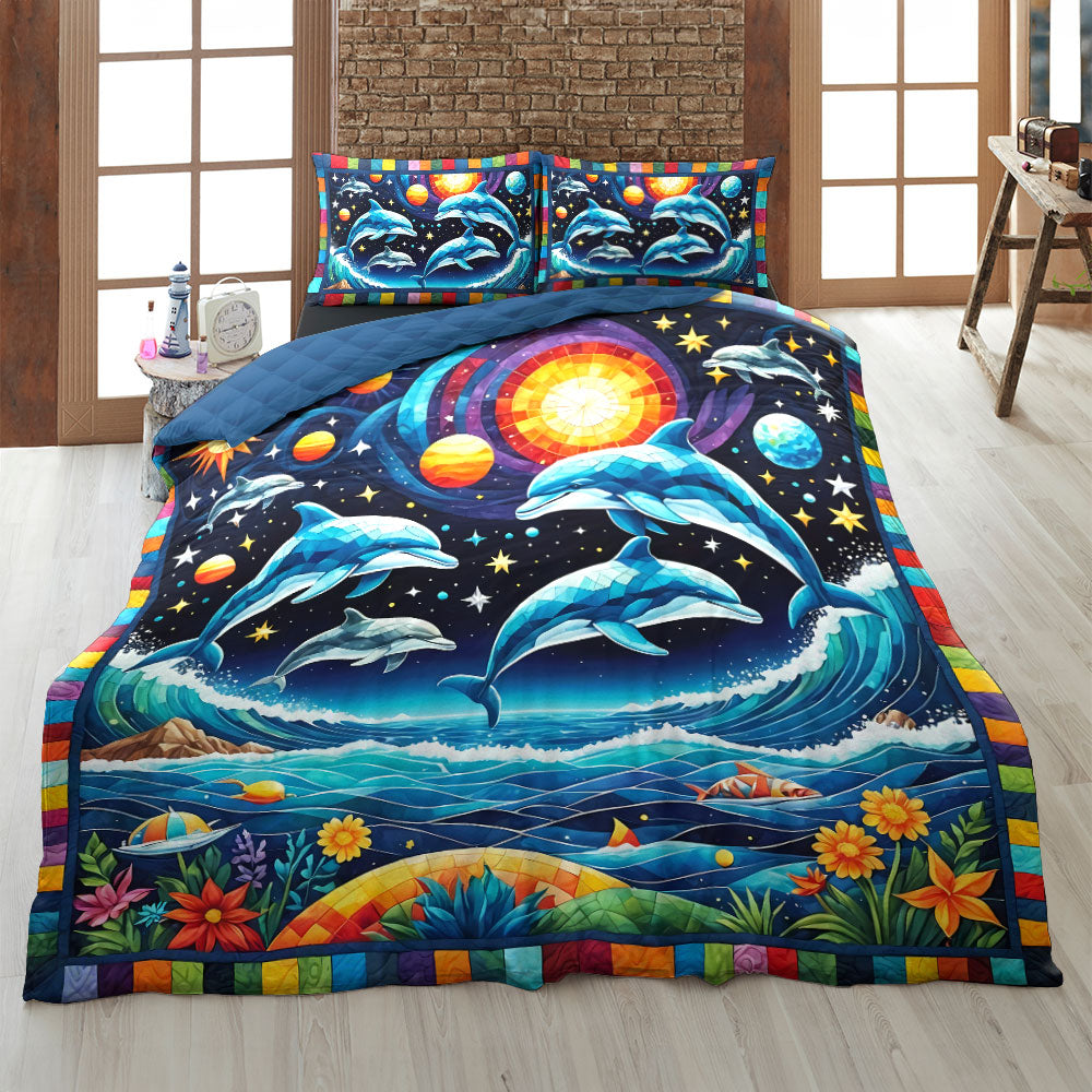 Vibrant Dolphin Lover Quilt Bed Set - Perfect Gift for Ocean Enthusiasts Blanket PopCulturePrints