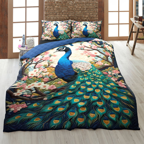 Personalized Peacock Quilt Bed Set - Unique Cultural Gift Blanket PopCulturePrints