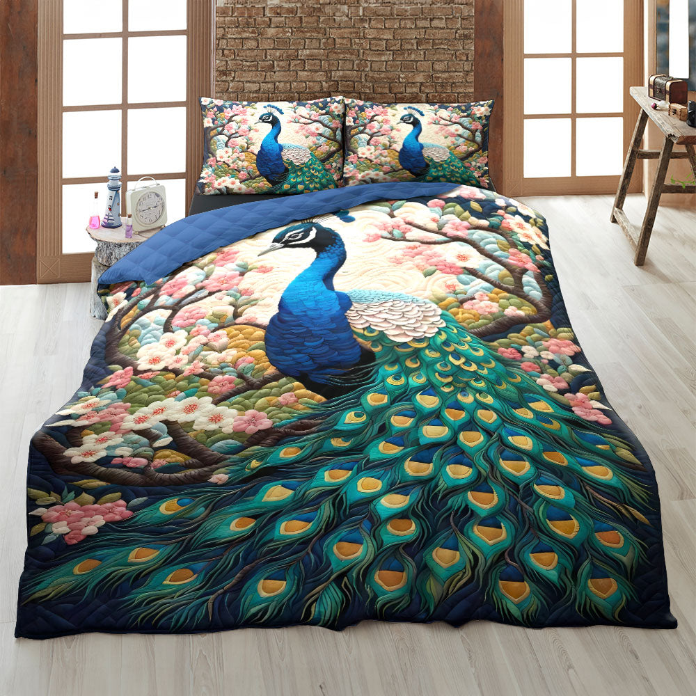 Personalized Peacock Quilt Bed Set - Unique Cultural Gift Blanket PopCulturePrints