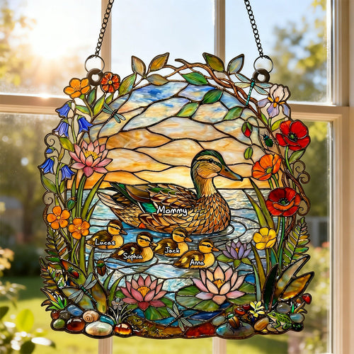 “A Touch of Love” - Ducky Mom Suncatcher Ornament - Personalized Gift for Mom, Grandma, and Special Women Ornament PopCulturePrints