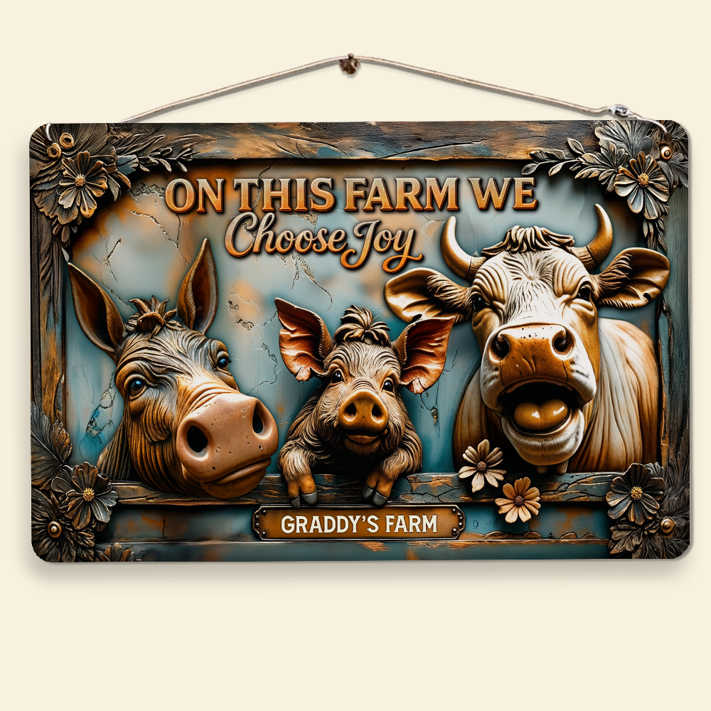 Choose Joy with Fun Farm Animals Metal Sign - Personalized Gifts for Farmers Metal Signs PopCulturePrints