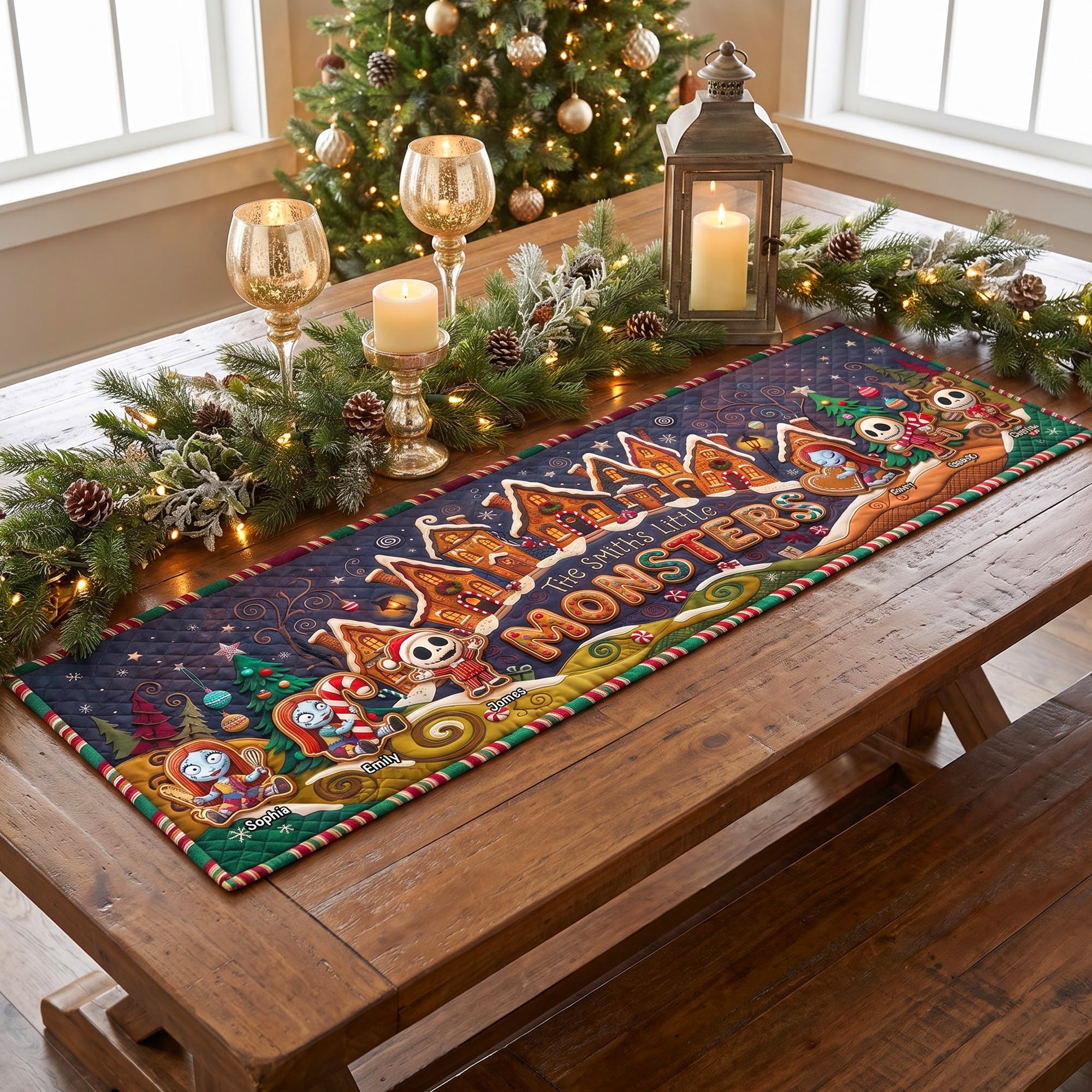 Celebrate the Holidays with 'The Smith's Little Monsters' – Personalized Gingerbread Quilted Table Runner