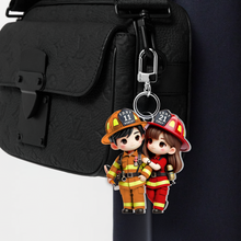 Load image into Gallery viewer, Personalized Firefighter Couple Keychain | Meaningful Valentine&#39;s Day Gifts for Couples Keychains PopCulturePrints
