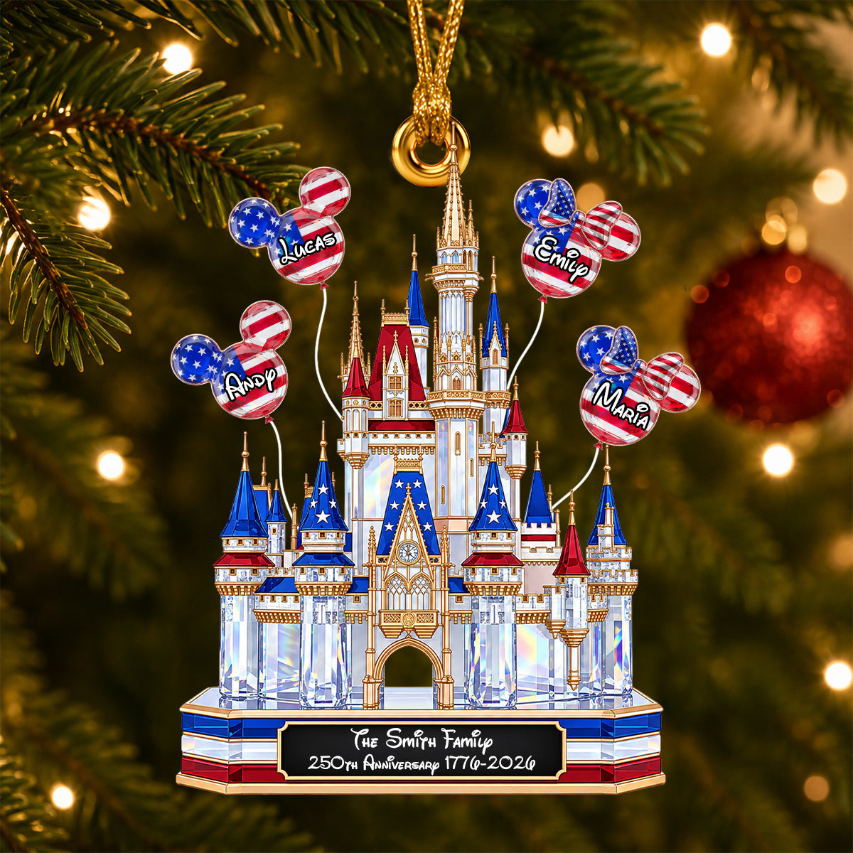 "A Magical Keepsake for Generations - Personalized Enchanted Castle Acrylic Ornament for Family 250th Anniversary Gift"
