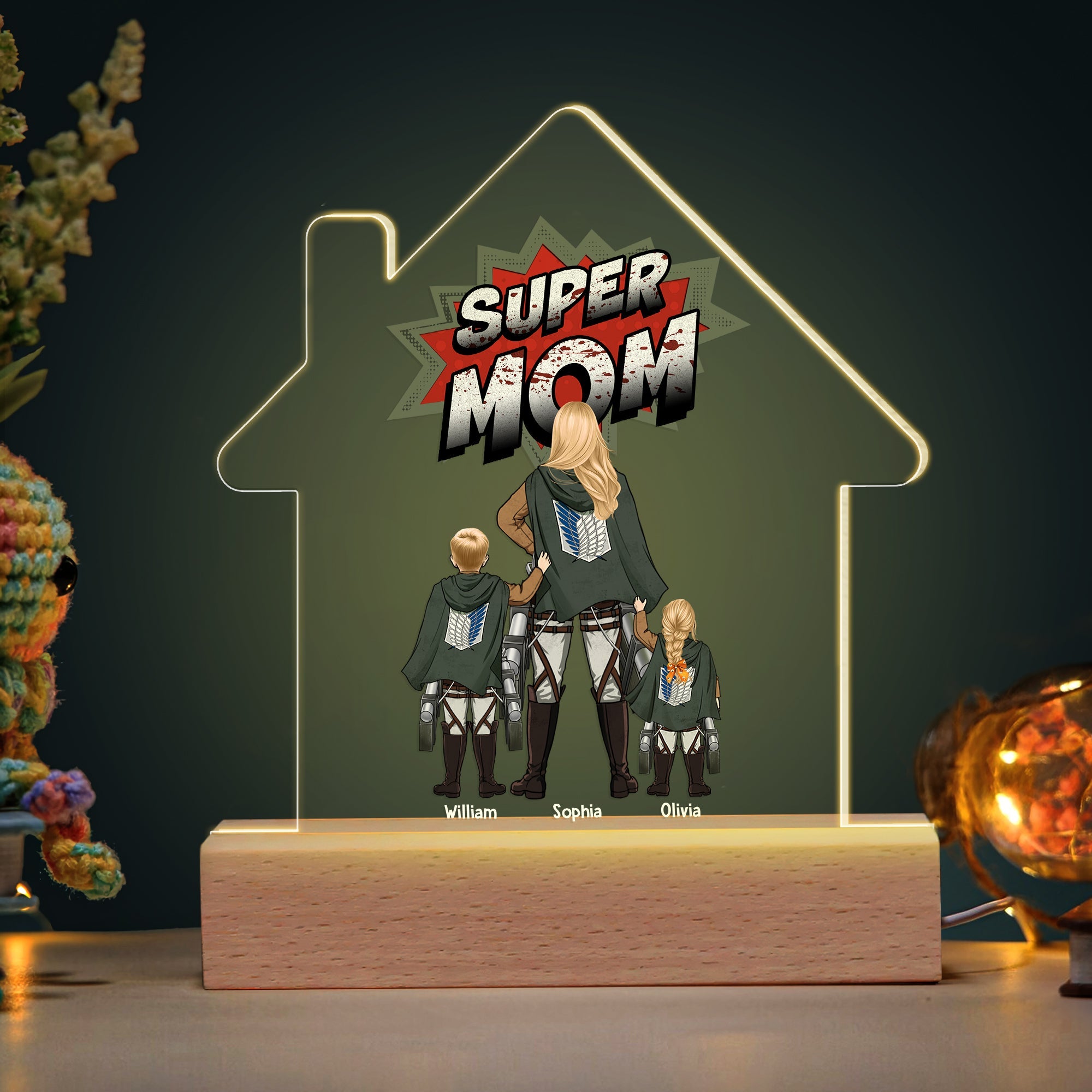 Personalized Super Mom LED Light - Custom Anime Design for Mother's Day