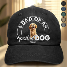 Load image into Gallery viewer, &quot;Dad Of A Spoiled Dog&quot; - Personalized Vintage Washed Denim Cap - Gift for Dog Dads and Grandpas Vintage Washed Denim Cap PopCulturePrints
