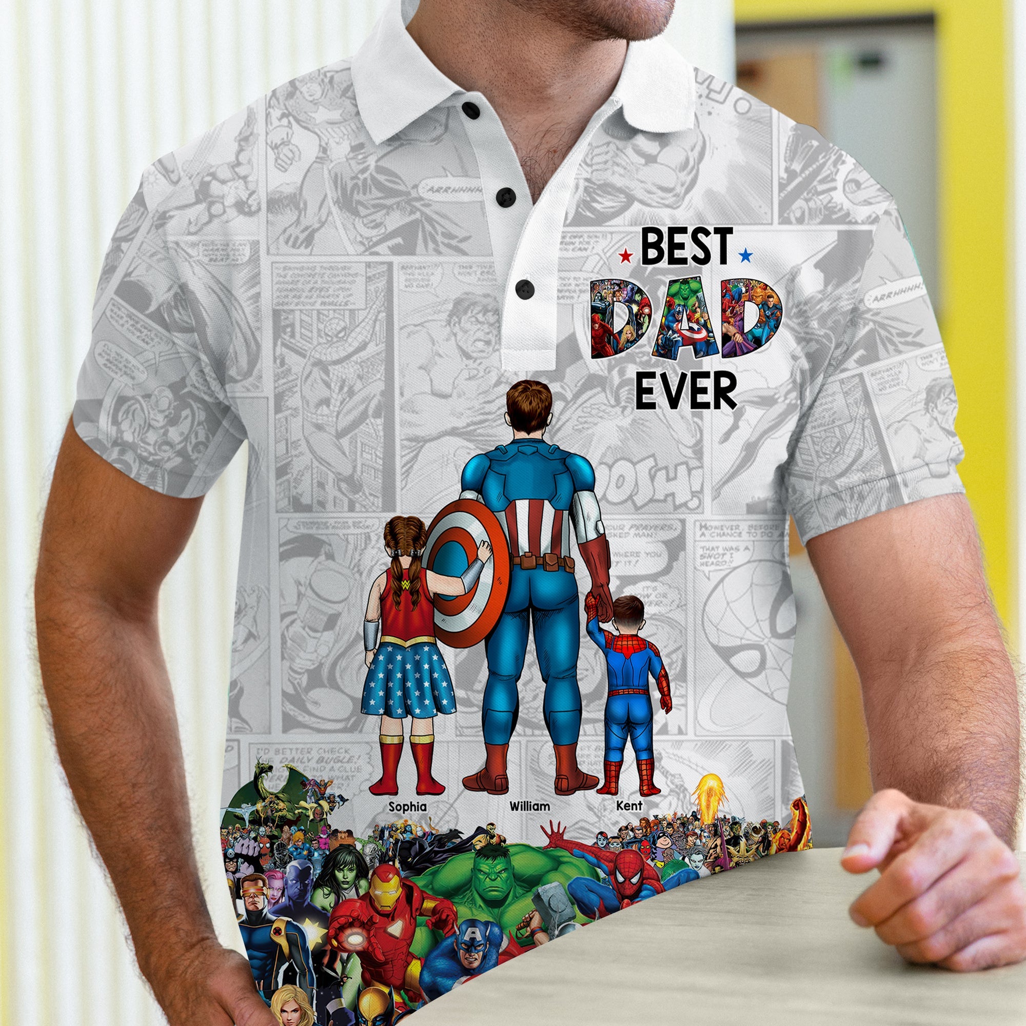 Customizable Superhero Dad 3D Polo Shirt - Father's Day Gift Polo Shirts PopCulturePrints