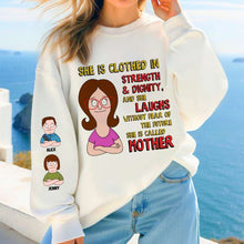 Load image into Gallery viewer, “She is Clothed in Strength &amp; Dignity” - Personalized Mom Shirt - Gift for Mom, Grandma, and Special Women AOP Products PopCulturePrints
