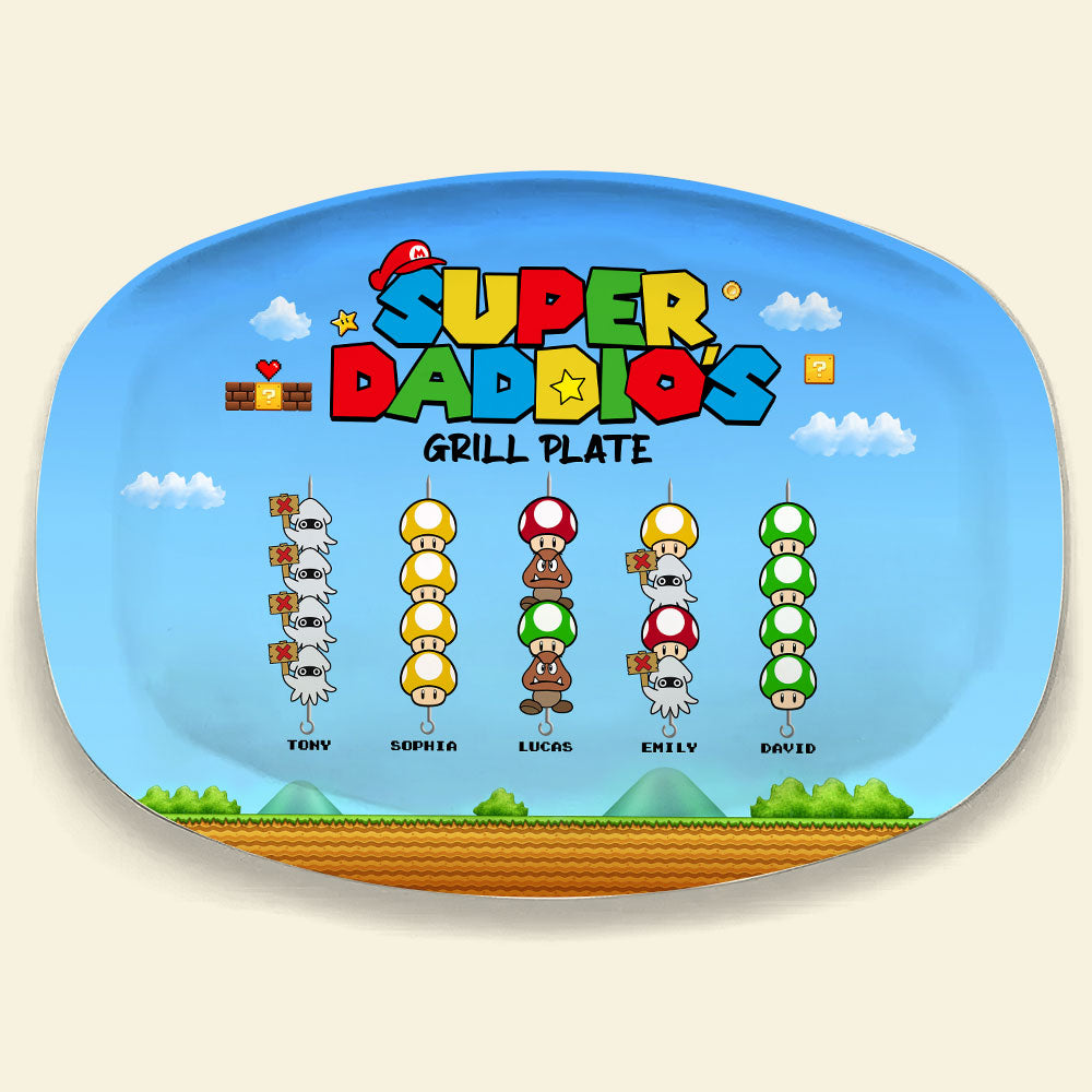 Personalized Super Dad Grill Plate - Custom Family Design Resin Plate PopCulturePrints