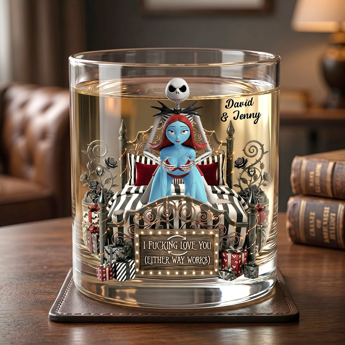 I Fucking Love You (Either Way Works) - Naughty Couple Round Glass - Personalized Gift for Couples Glass PopCulturePrints