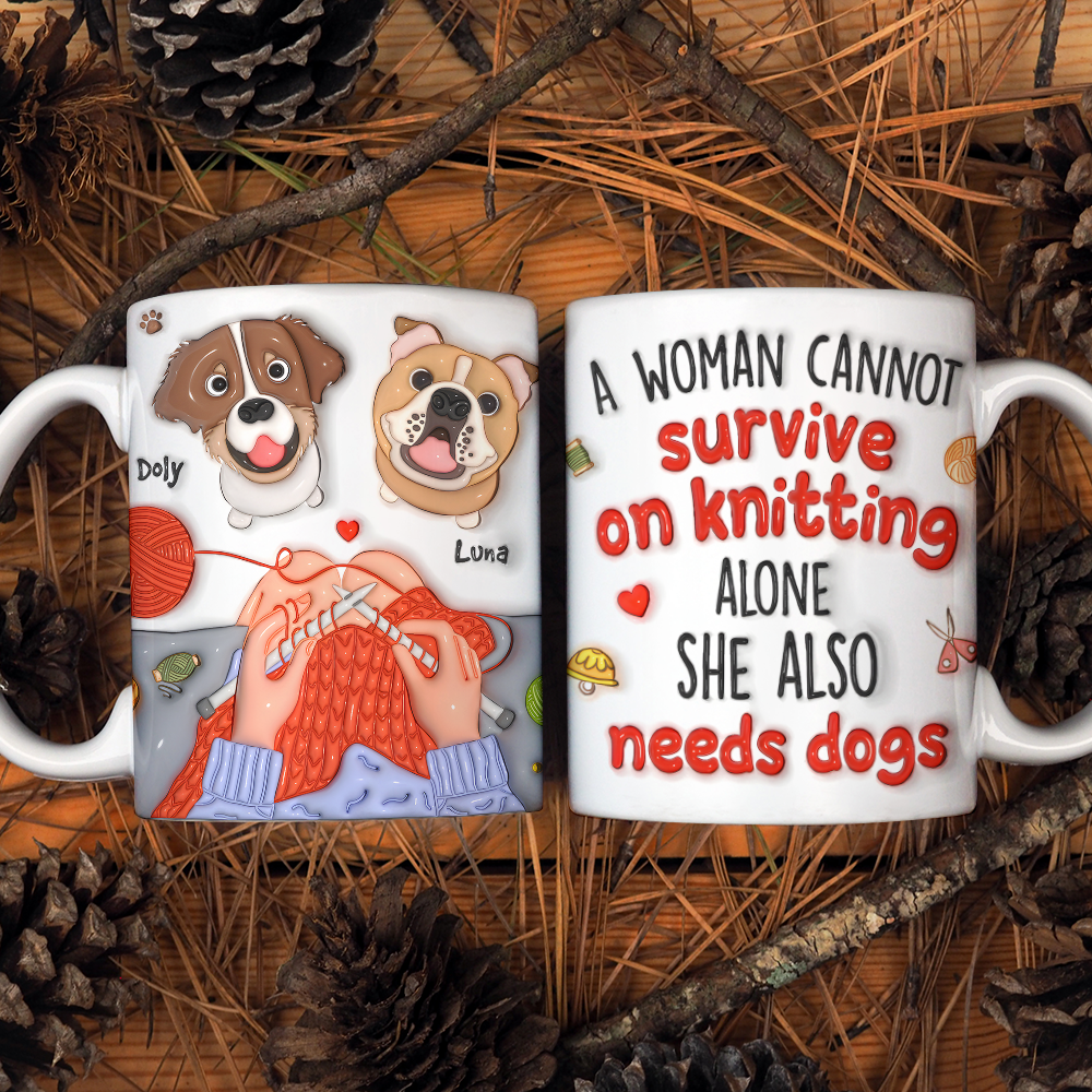 Personalized Knitting Dog Lover Coffee Mug - Cute Inflated Effect