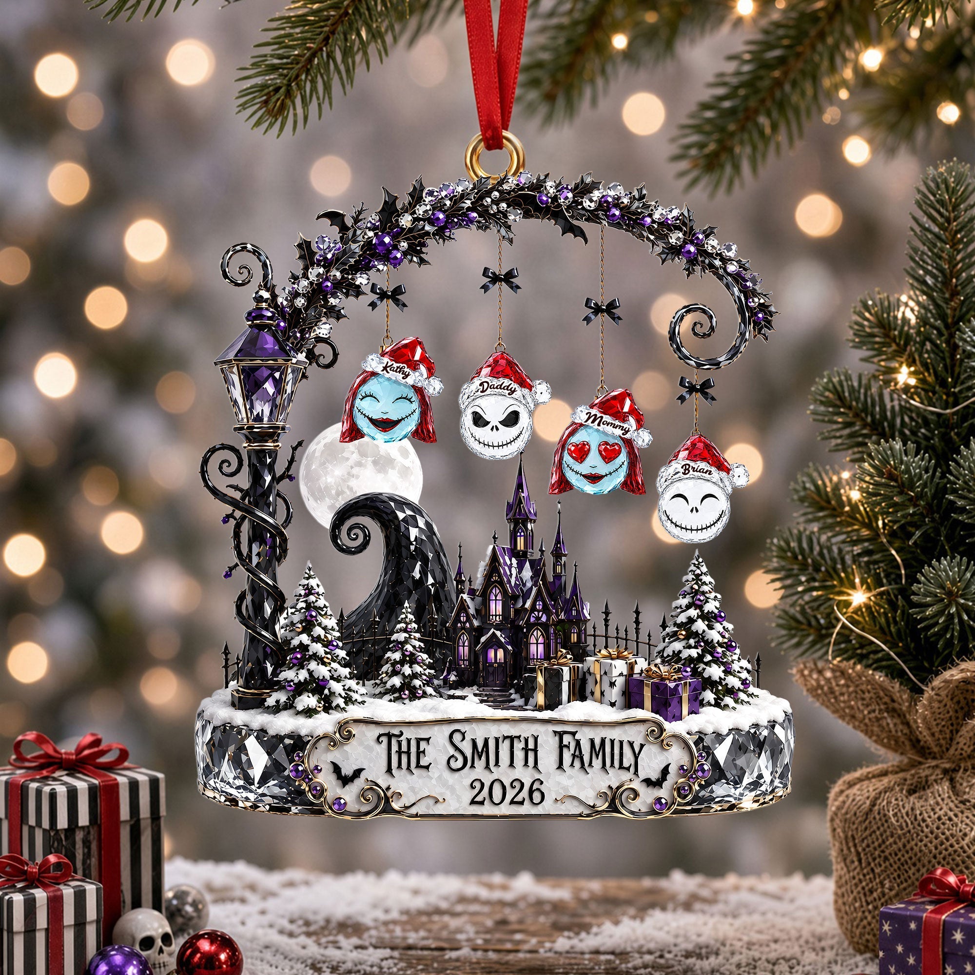 “Embrace the Gothic Spirit” - Customizable Gothic Family Castle Ornament - Unique Christmas Gift for Families, Friends, and Loved Ones