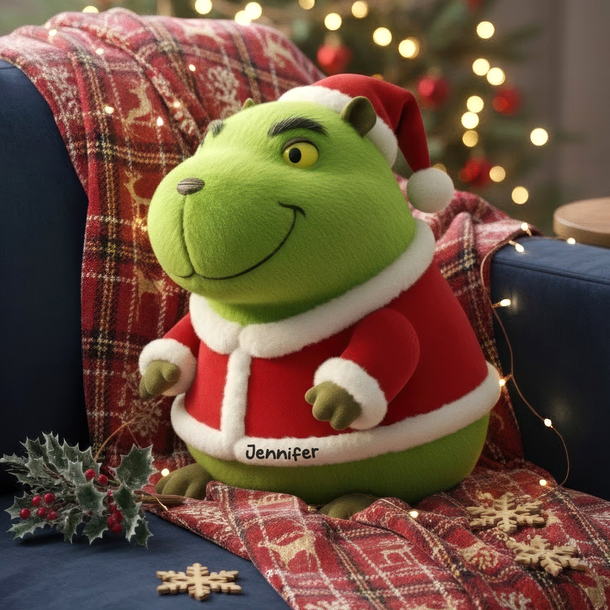 Embrace Happiness with Our Green Capybara Custom Shaped Pillow - Personalized Gift for Capybara Lovers Pillow PopCulturePrints