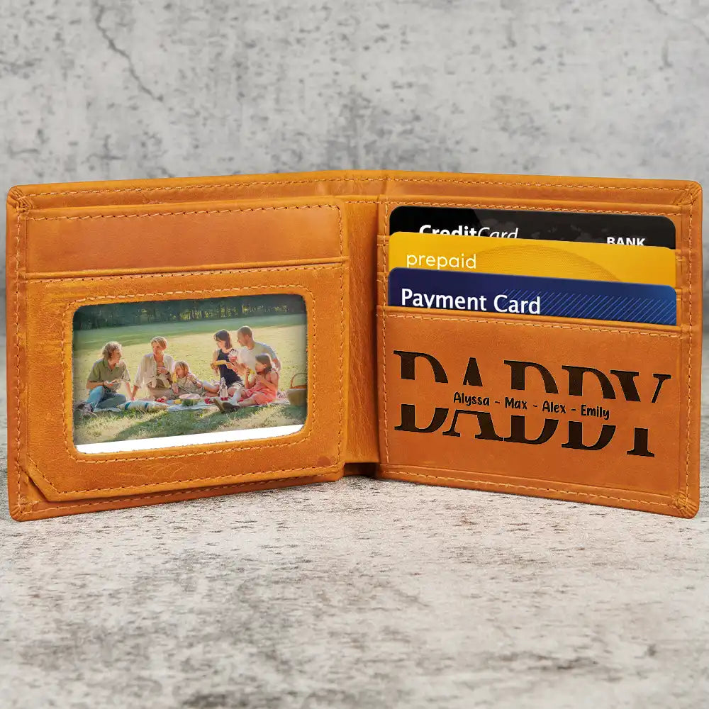 Hand In Hand - Grandpa Will Always Protect Grandkid - Personalized Engraved Leather Wallet Engraved Leather Wallet PopCulturePrints