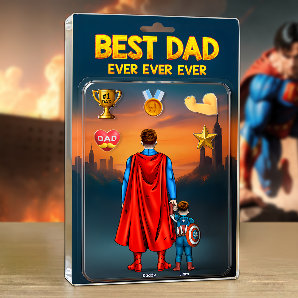 Best Dad Ever - Personalized Super Dad Plaque - Unique Gift for Dad and Grandpa Shaped Plaques PopCulturePrints