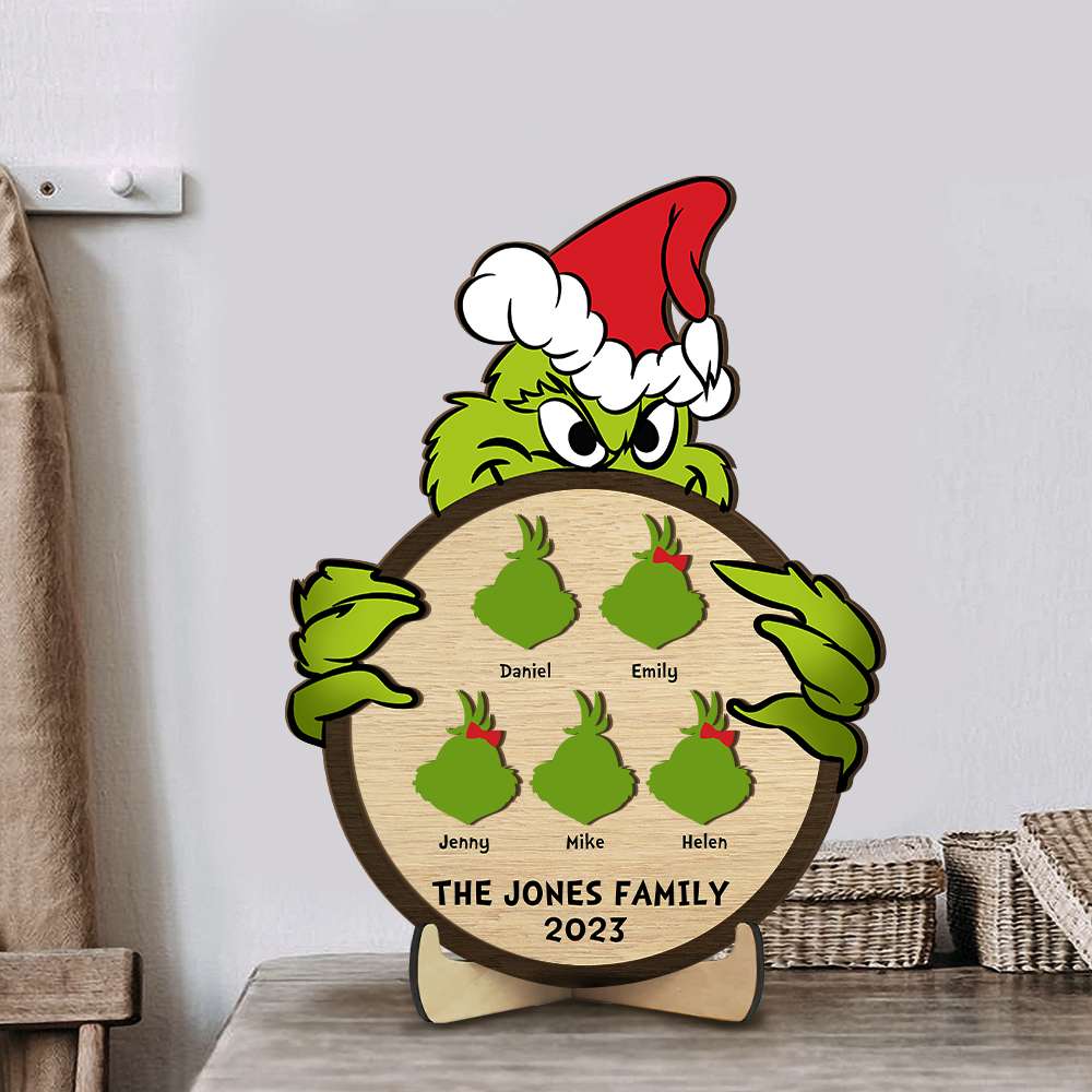 Personalized Christmas Green Monster Family Wood Sign Wood Sign PopCulturePrints