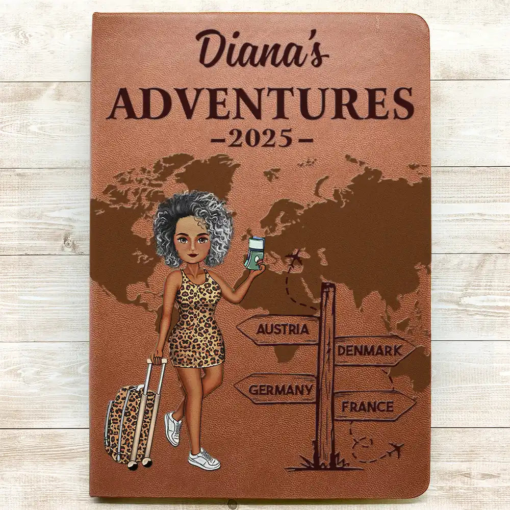 “Travel All Around The World” - Personalized Leather Journal - Perfect Gift for Moms and Grandmas Leather Journal PopCulturePrints
