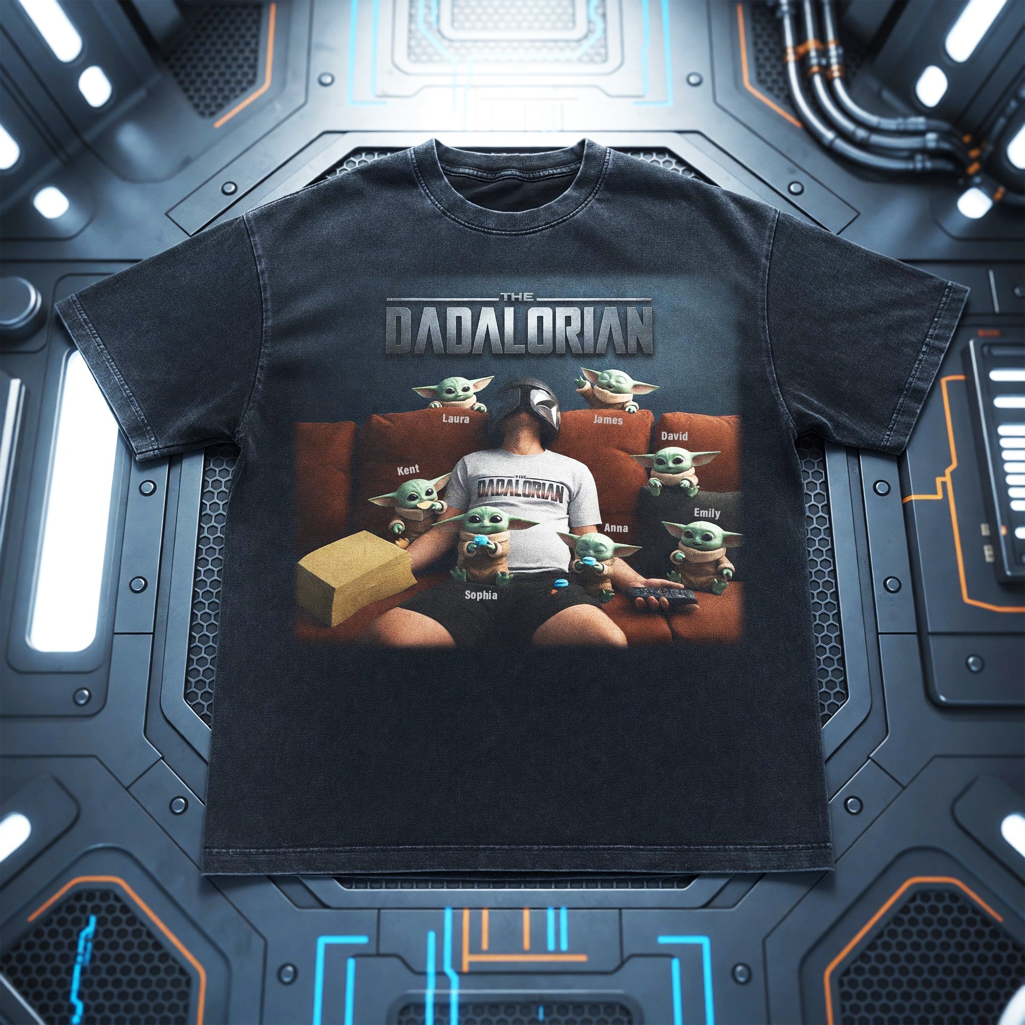 “In the Galaxy of Dads, You're the Star” - Personalized Dad’s Little Galaxy Crew Washed Shirt - Gift for Dad, Grandpa, Family Shirts PopCulturePrints