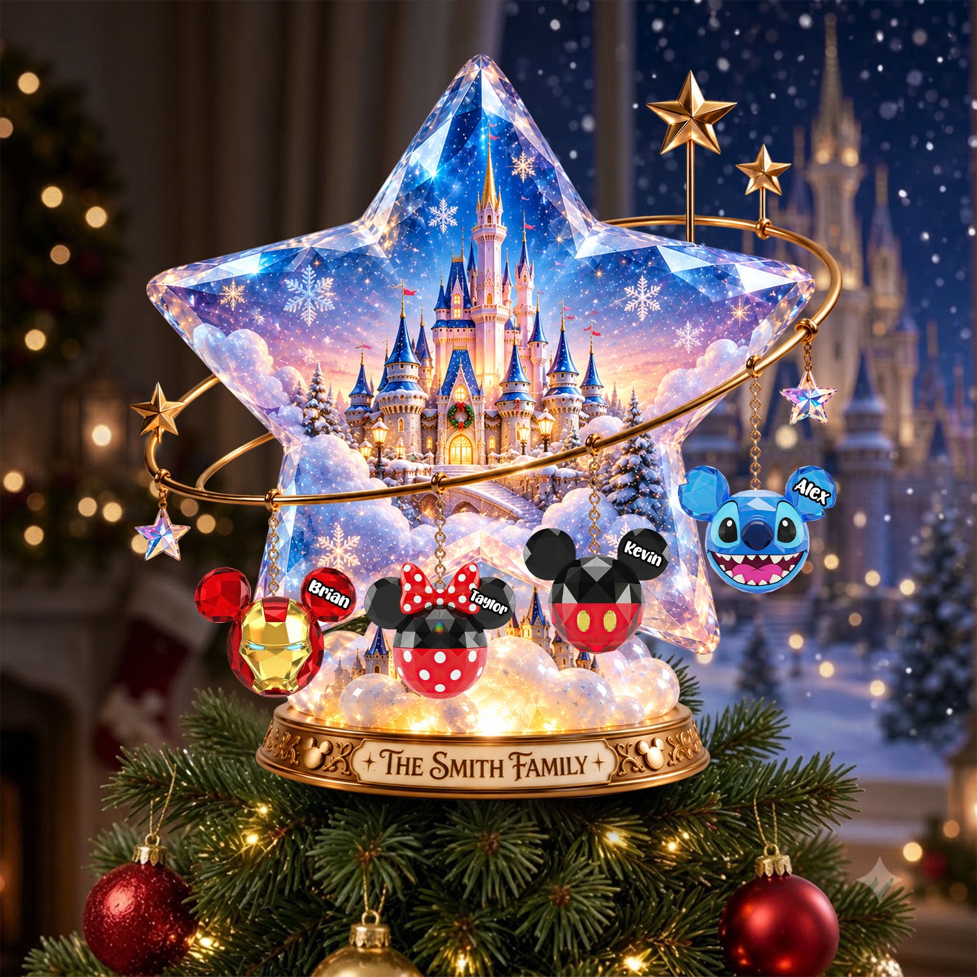 “Celebrate Family Moments with a Sparkling Touch” - Personalized Sparkling Castle Family Tree Topper - Unique Christmas Gift for Families, Friends, and Loved Ones