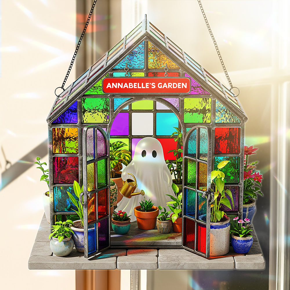 "Embrace the Whimsy of Nature" - Ghost Garden House Suncatcher, Personalized Gift for Any Occasion Ornament PopCulturePrints