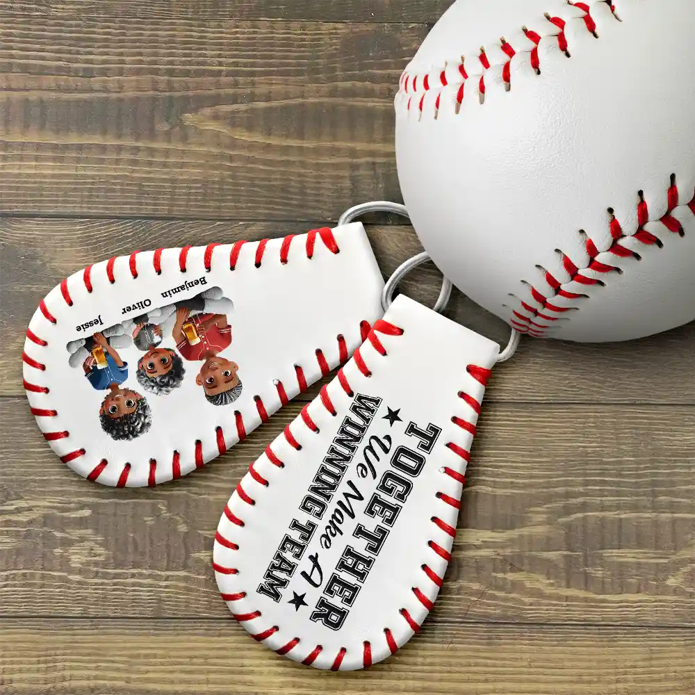 “Daddy's Dream Team” - Personalized Leather Baseball Keychain - Gift for Dad, Grandpa, and Loved Ones Leather Baseball Keychain PopCulturePrints