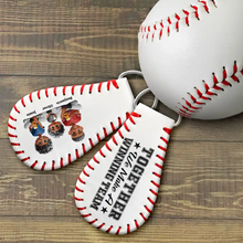 Load image into Gallery viewer, “Daddy&#39;s Dream Team” - Personalized Leather Baseball Keychain - Gift for Dad, Grandpa, and Loved Ones Leather Baseball Keychain PopCulturePrints
