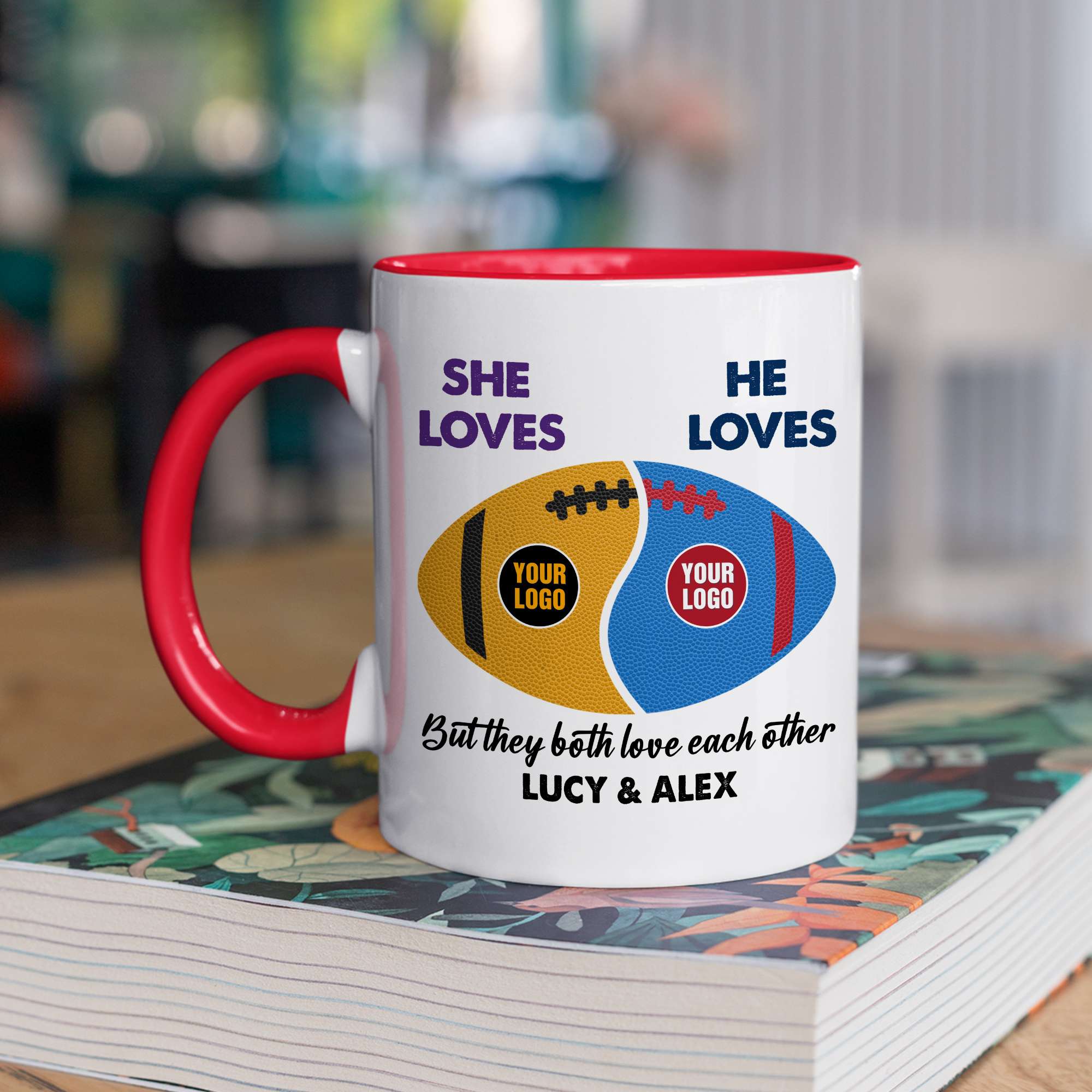 Personalized Football Couple Mug - Custom Team Logos Gift for Valentine's Day Gifts Coffee Mug PopCulturePrints