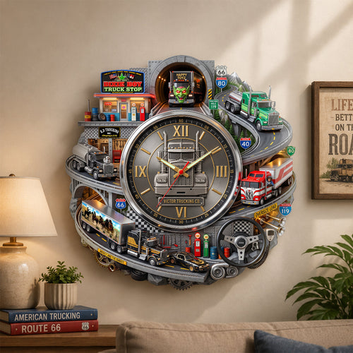 “Time to Celebrate the Open Road” - Legends Trucking Wall Hanging Clock - Personalized Gifts for Truckers Hanging Wall Clock PopCulturePrints