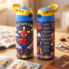 Load image into Gallery viewer, God Says Action Plaid - Personalize Your Own 12oz Colorful Tumbler for Kids
