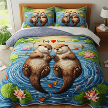 Load image into Gallery viewer, &quot;Love is in the Air - Otter Quilt Bedding Set, Personalized Gift for Couples&quot; Blanket PopCulturePrints
