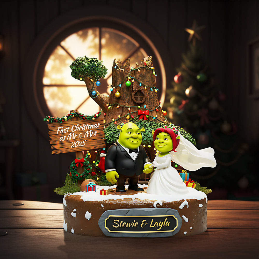 “First Christmas as Mr. & Mrs. 2025” - Personalized Christmas Gift Plaque for Newlyweds Shaped Plaques PopCulturePrints