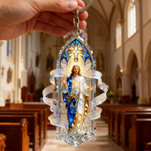 Load image into Gallery viewer, Illuminate Your Faith - Sacred Light Jesus Keychain - Personalized Gift for Christians Keychains PopCulturePrints
