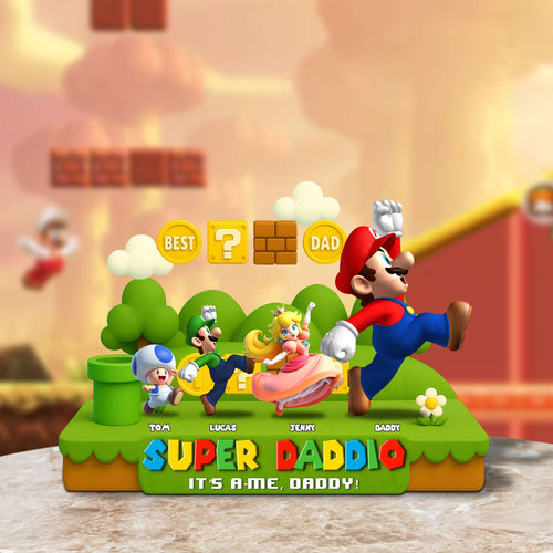 “Super Daddio: It's-a Me, Daddy!” - Personalized Acrylic Plaque Gift for Dad, Grandpa, and Daddy Shaped Plaques PopCulturePrints